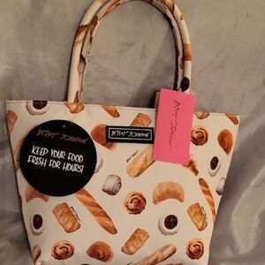 Betsey Johnson Bread Pastry Cream and Brown Tote Lunch Bag Te French